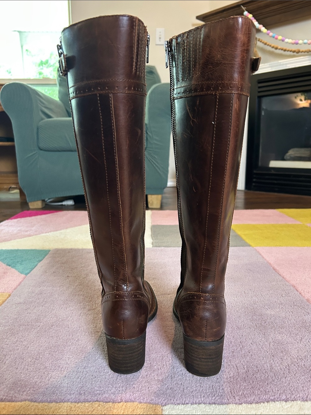 Born Poly Classic Brown Leather Knee-High Women's Riding Boots Double Zip Size 6 - Picture 8 of 17